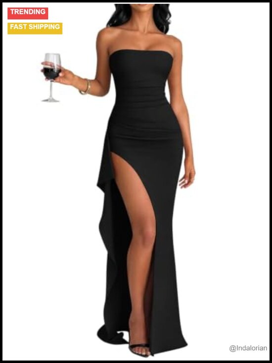 Dresses & Skirts - LAGSHIAN Strapless High Slit Ruched Long Formal Evening Dress